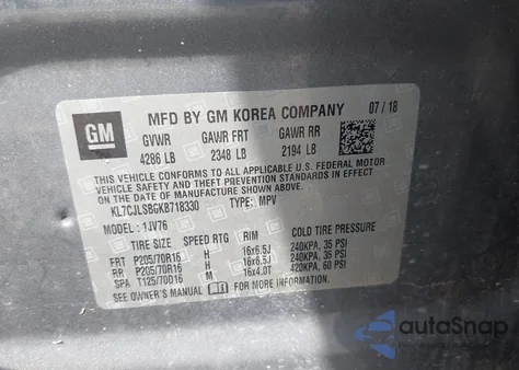 2019 Chevrolet Trax Lt from USA, damaged, VIN KL7CJLSB6KB718330